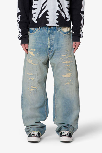 Distressed Ultra Baggy Denim - Blue