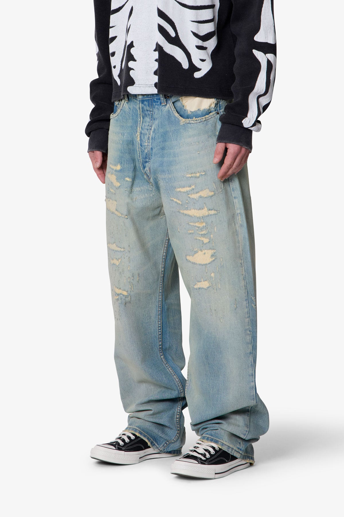 Distressed Ultra Baggy Denim - Blue | mnml