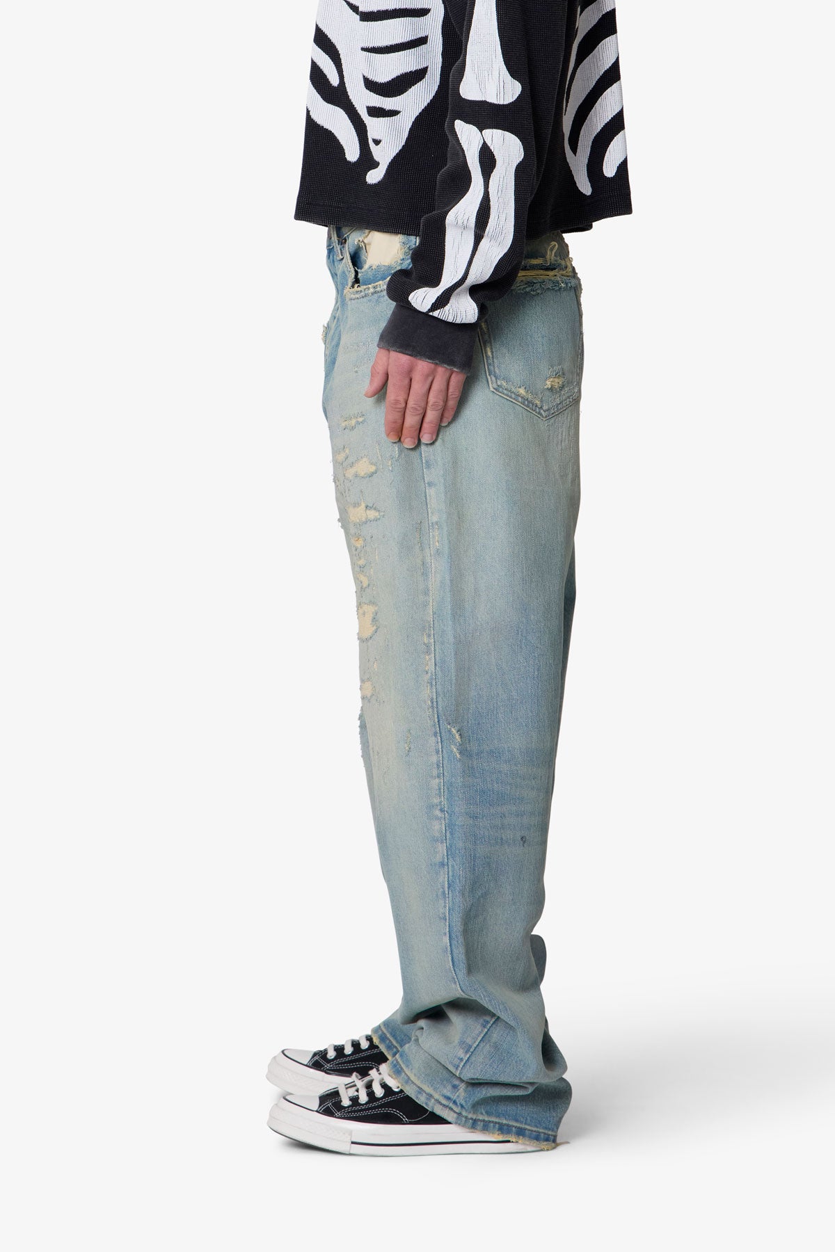 Distressed Ultra Baggy Denim - Blue | mnml