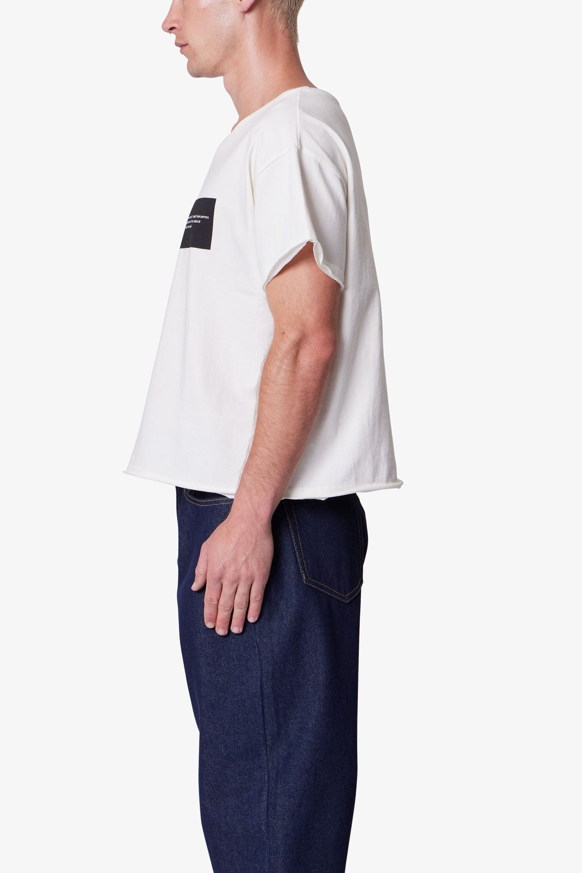 Distressed Wide Neck Tee - Antique white | mnml