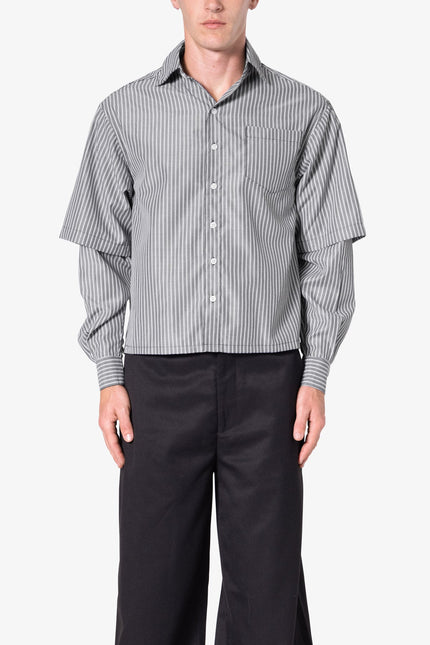 Double Layer Pinstripe Shirt - Black