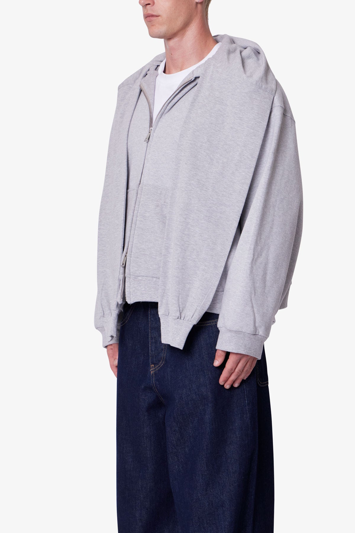 Double Layer Sleeve Scarf Hoodie - Grey | mnml