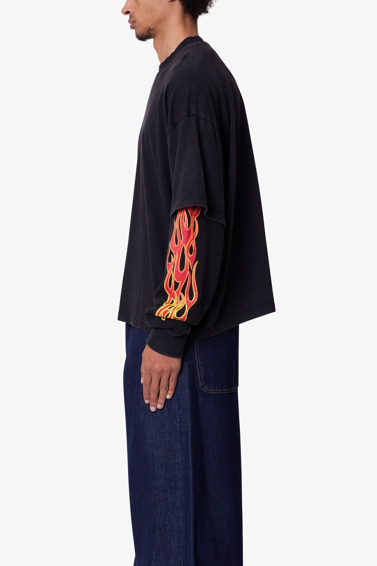 Double Layer Thermal Sleeve Tee - Washed Black | mnml