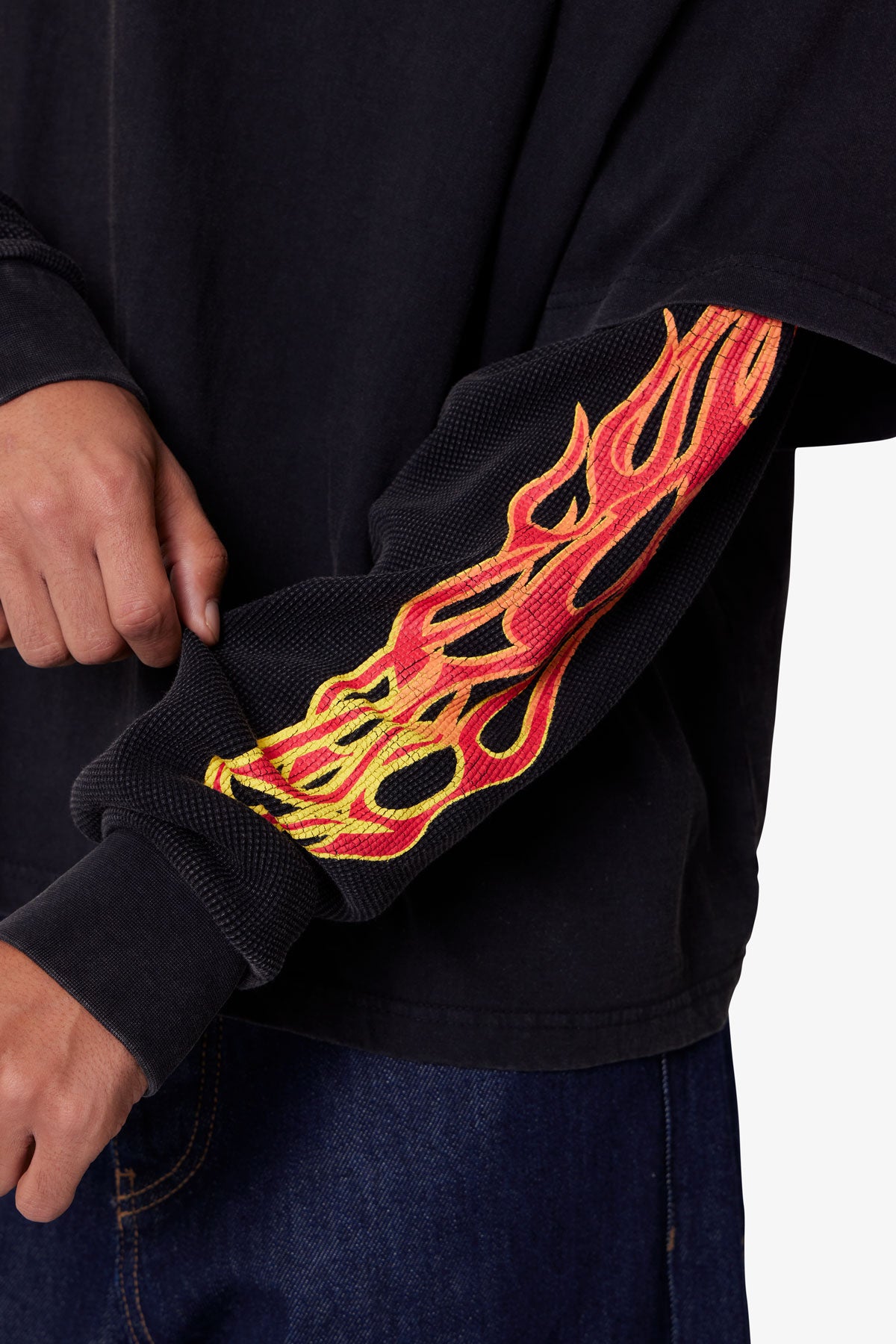 Double Layer Thermal Sleeve Tee - Washed Black | mnml