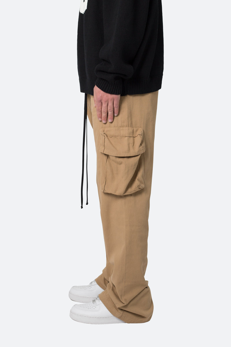 Drawcord Flare Cargo Pants - Khaki