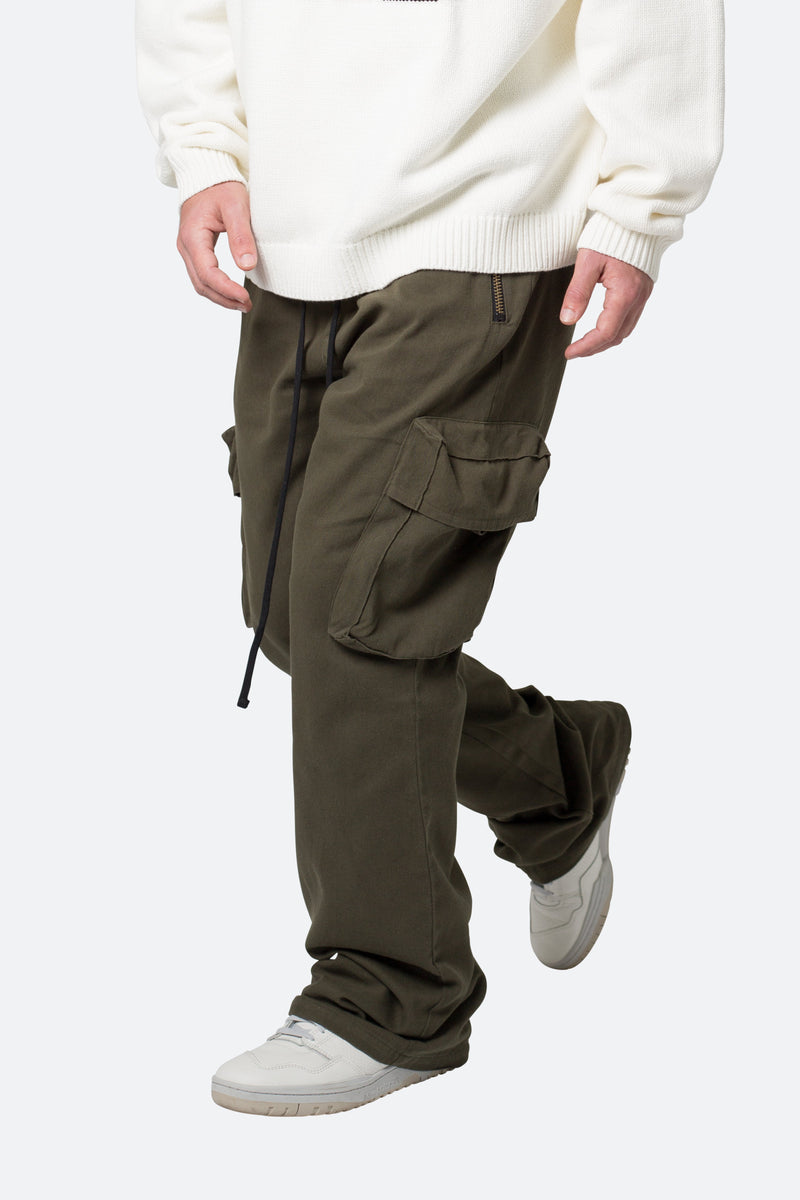 Drawcord Flare Cargo Pants - Olive | mnml | shop now