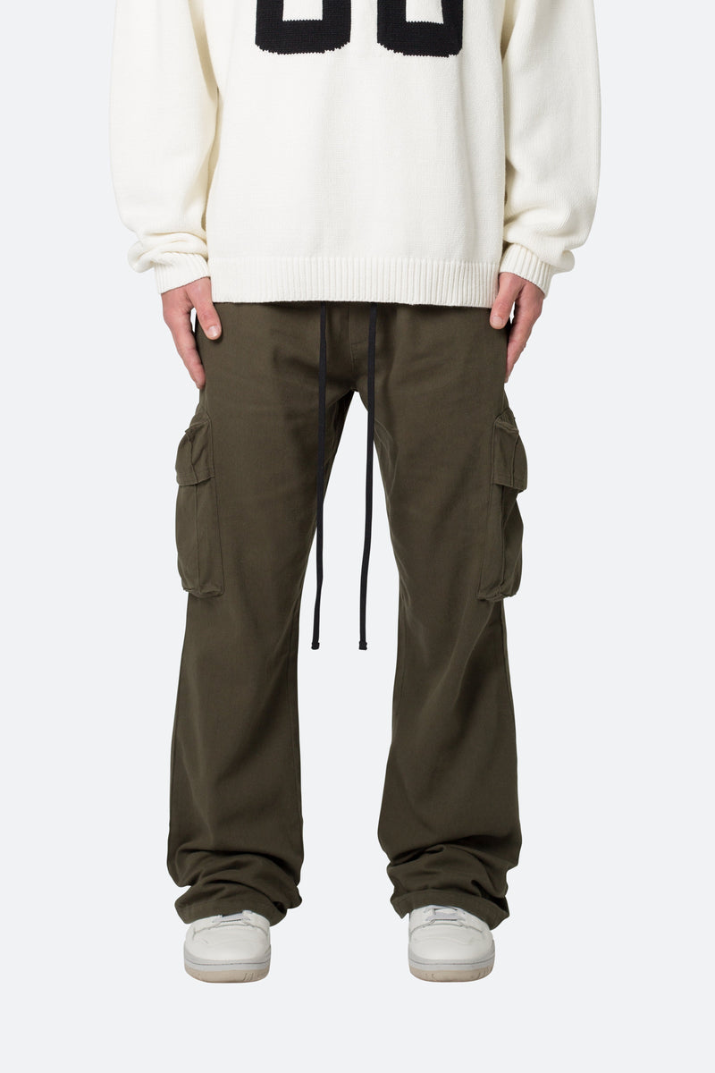 Drawcord Flare Cargo Pants - Olive