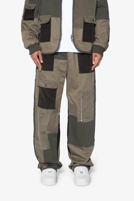 Dual Patchwork Cargo Pants - Olive