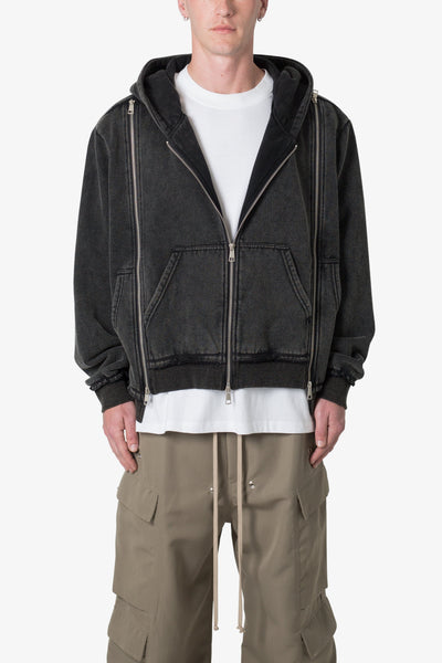 Dual Zipper Hoodie - Washed Black | mnml