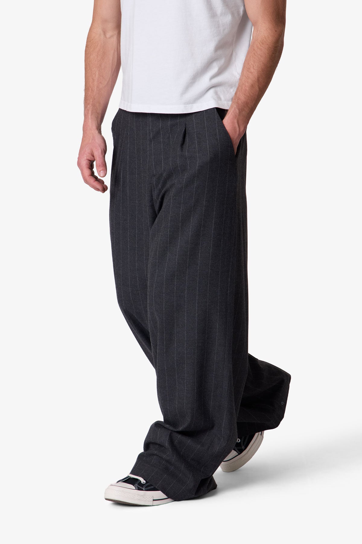 舐達麻　EASY PLEATED TROUSERS Easy Pleated Stripe Trouser - Grey/White | mnml