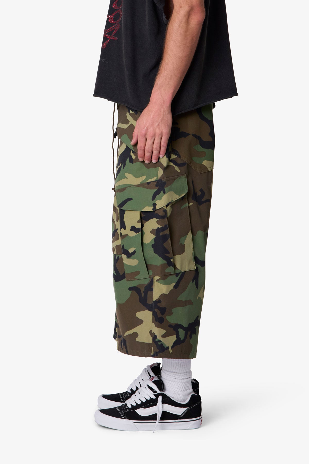 Extra Long Nylon Cargo Shorts - Camo | mnml