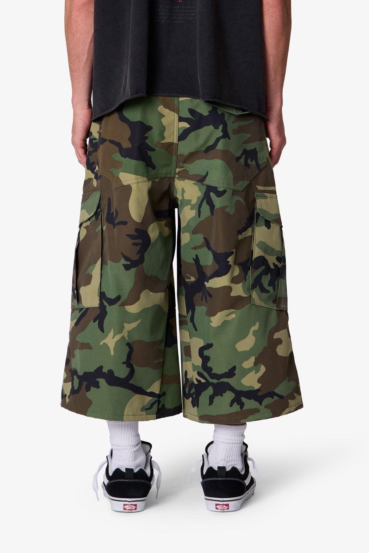 Extra Long Nylon Cargo Shorts - Camo | mnml