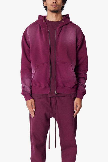 Faded Basic Zip Up Hoodie - Burgundy