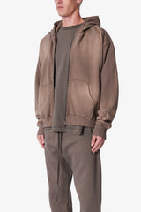 Faded Basic Zip Up Hoodie - Muddy Grey