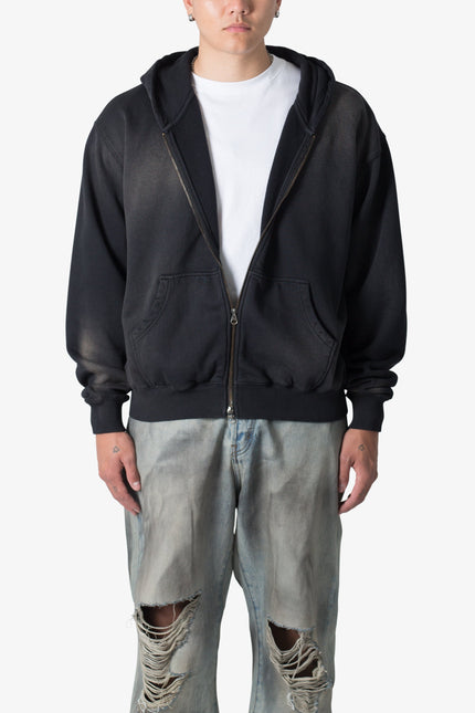 Faded Basic Zip Up Hoodie - Washed Black