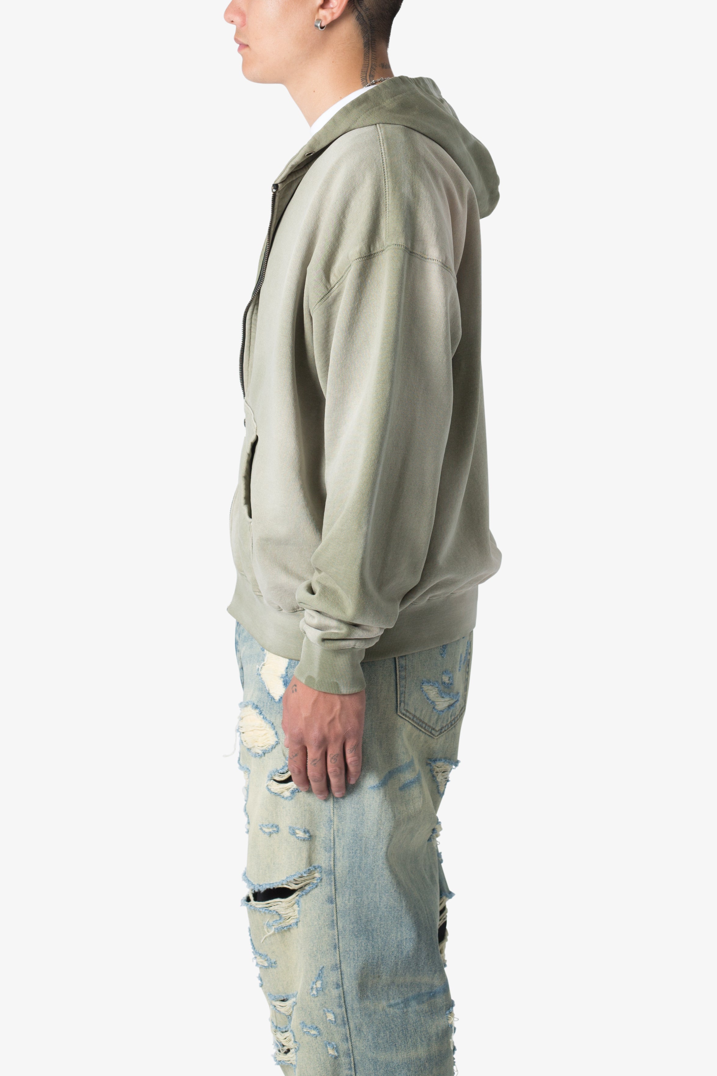 Faded Basic Zip Hoodie - Washed Olive | mnml | shop now