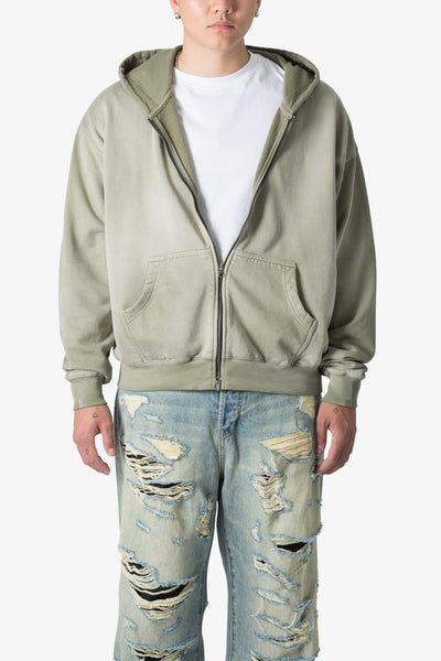Faded Basic Zip Hoodie - Washed Olive | mnml