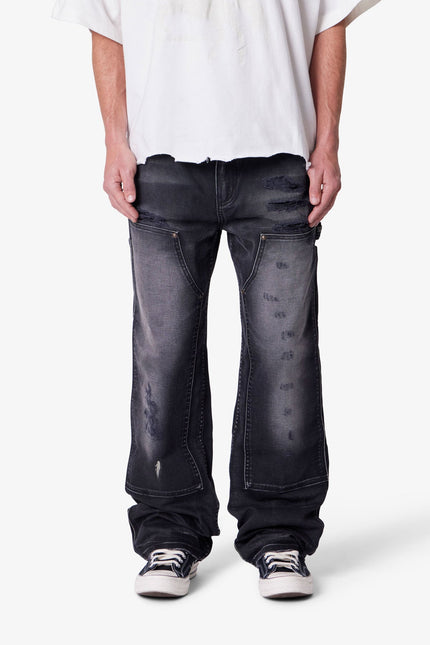 Faded Distressed Carpenter Pants - Black