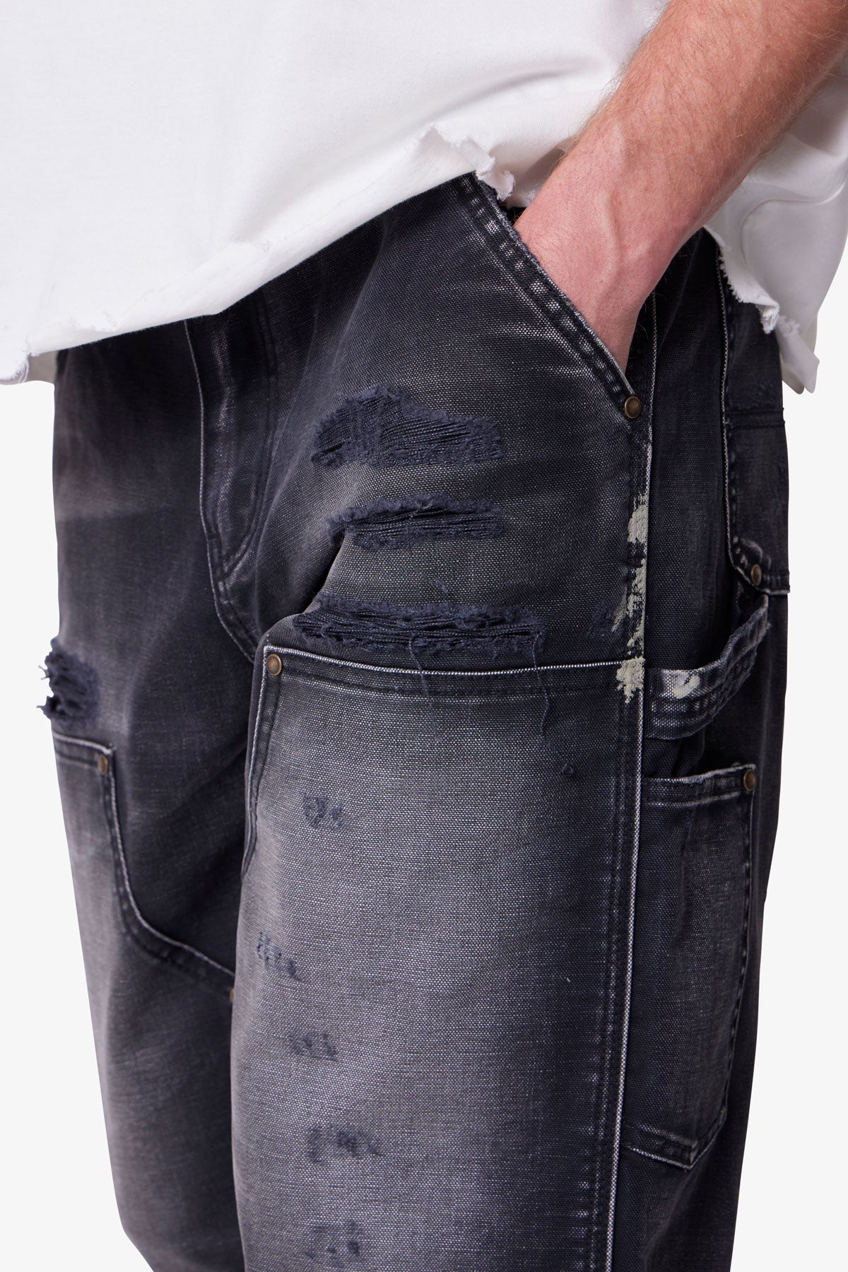 Faded Distressed Carpenter Pants - Black | mnml | shop now