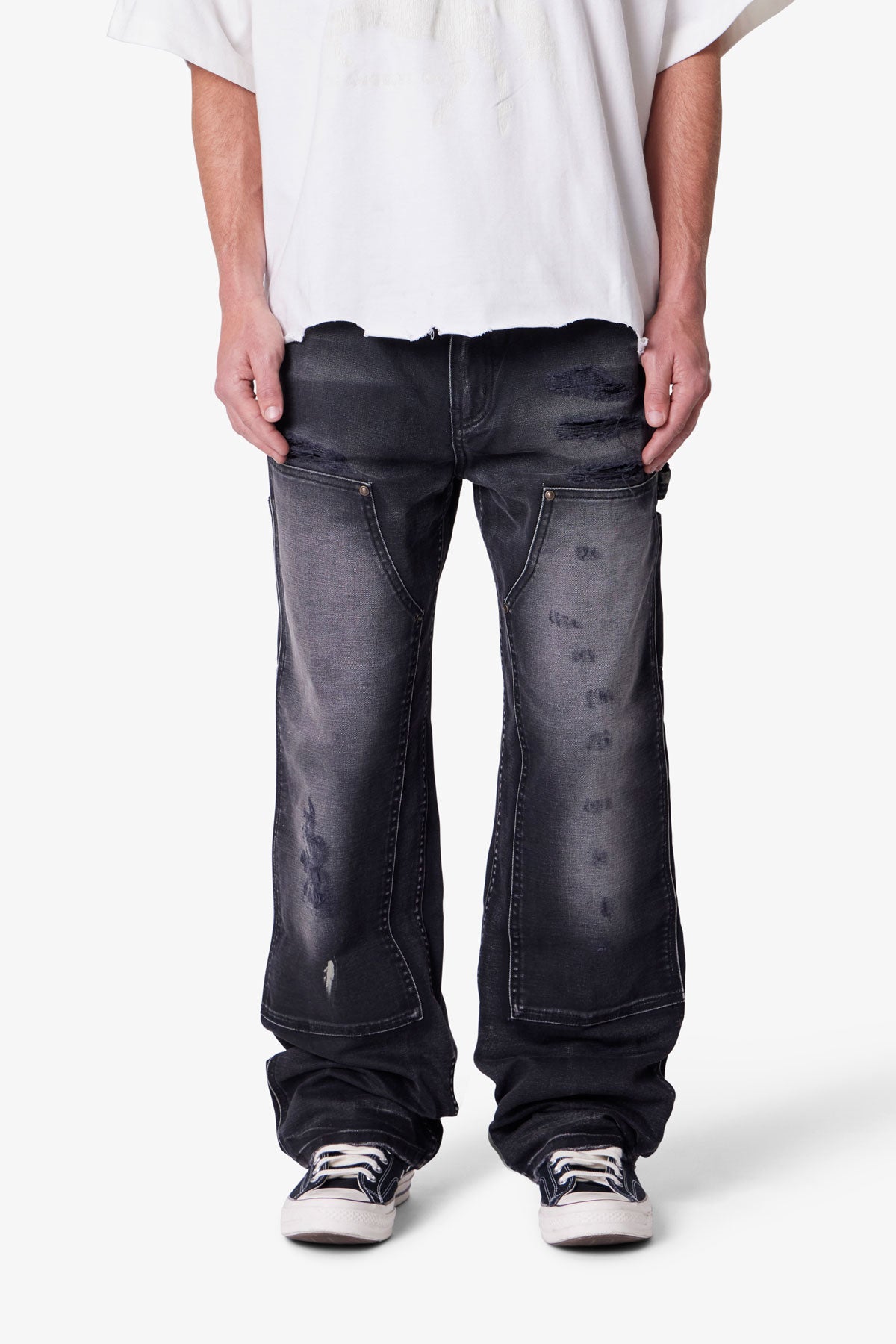 Faded Distressed Carpenter Pants - Black | mnml