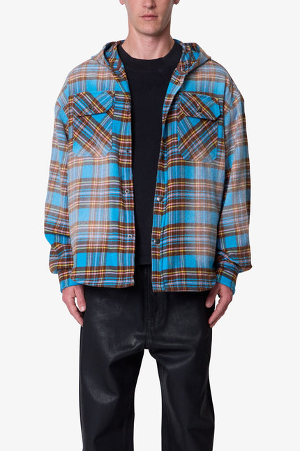 Faded Hooded Flannel Shirt - Washed Blue
