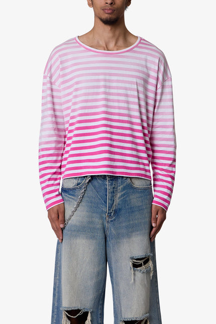 Faded Stripe L/S Tee - Pink/White