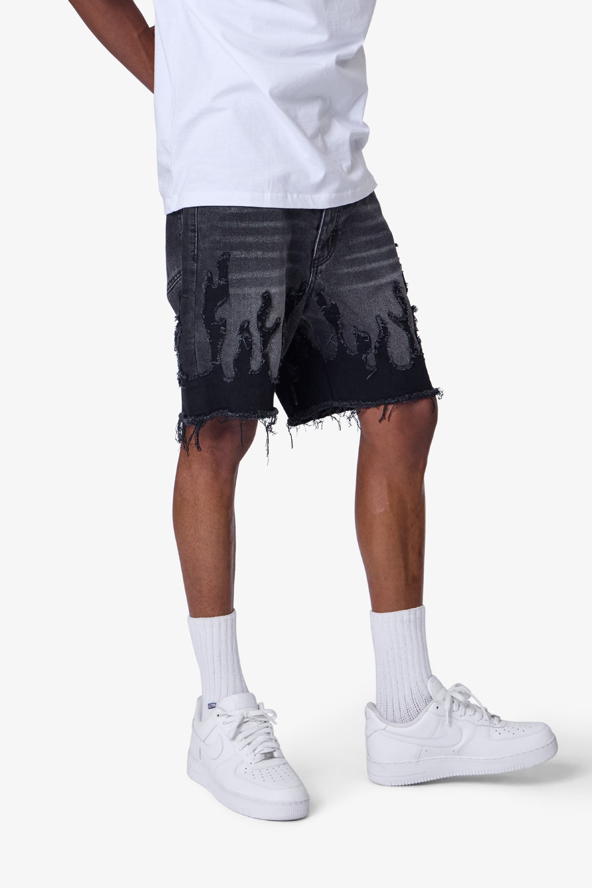 [NOT4NERD] Flame Applique Bermuda Denim Shorts ☆送料込☆ Flame Applique Bermuda Denim Shorts - Black - NOT4NERD