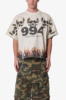 T-shirt Tête de mort en flammes - Blanc cassé