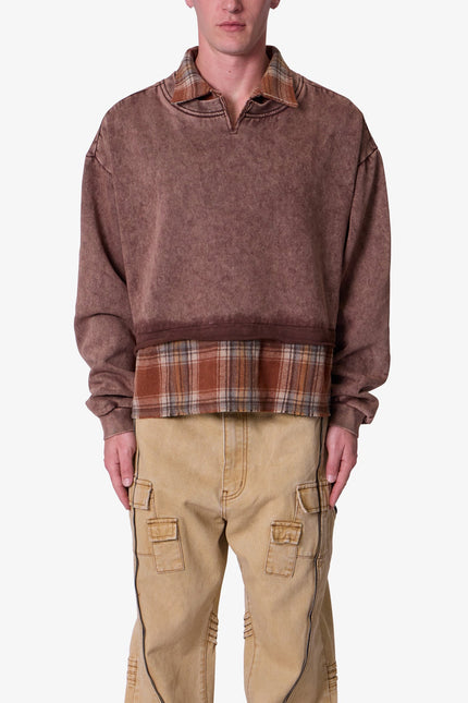 Flannel Crew Pullover Sweater - Brown