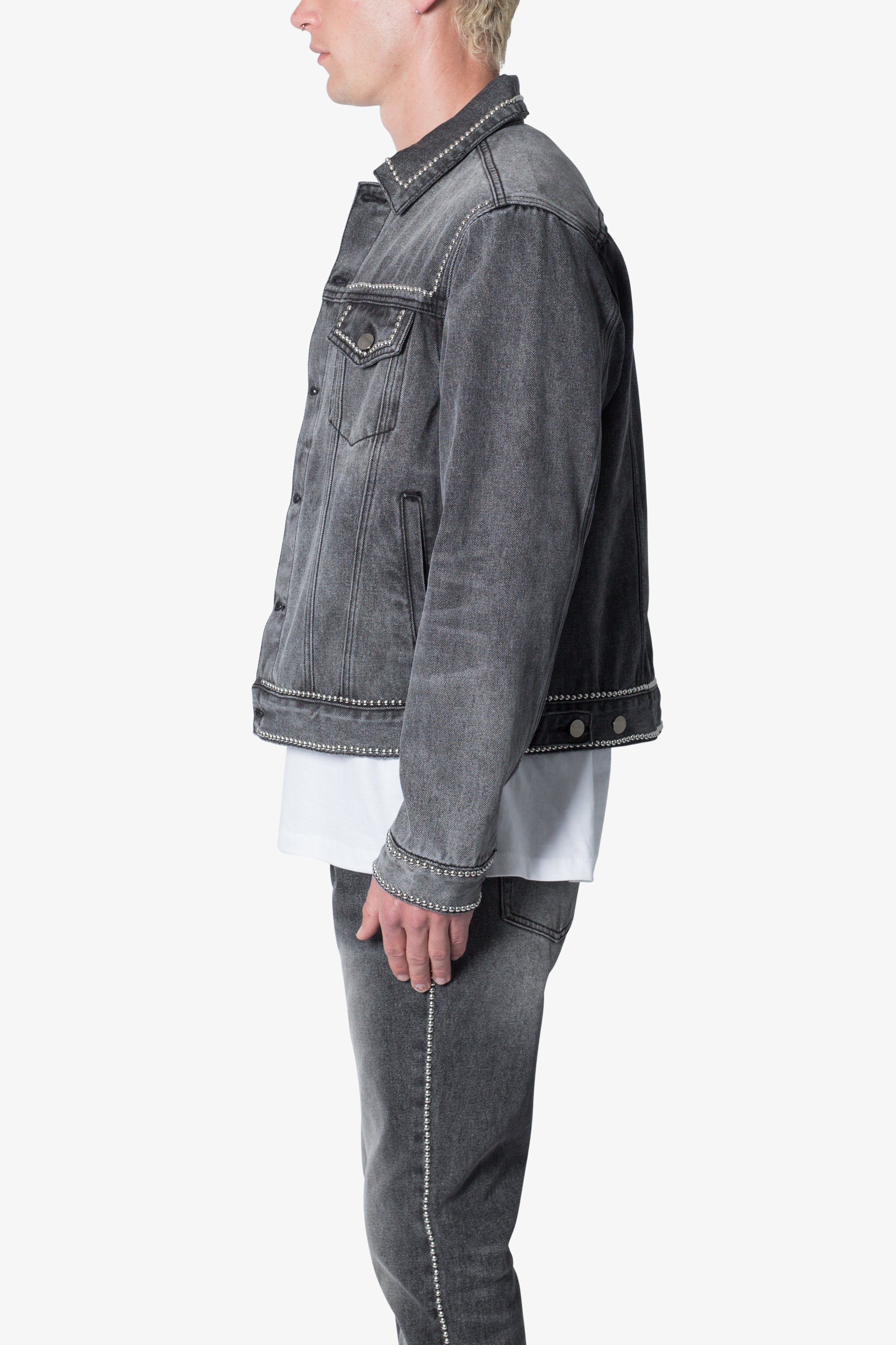 Flat Studded Trucker Jacket - Black | mnml | shop now