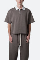 Fleece Oversized Polo Shirt - Washed Black