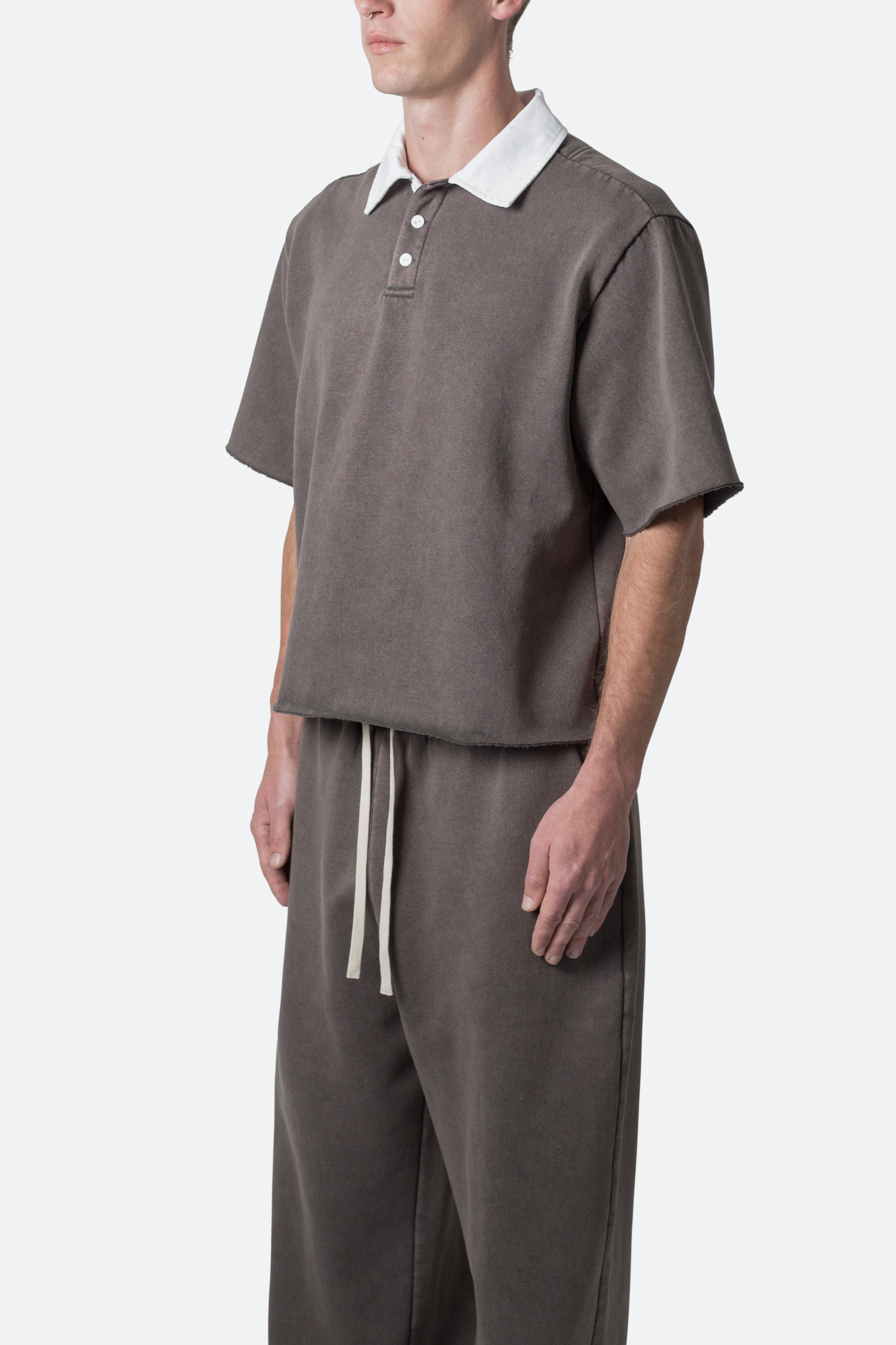 Fleece Oversized Polo Shirt - Washed Black | mnml | shop now