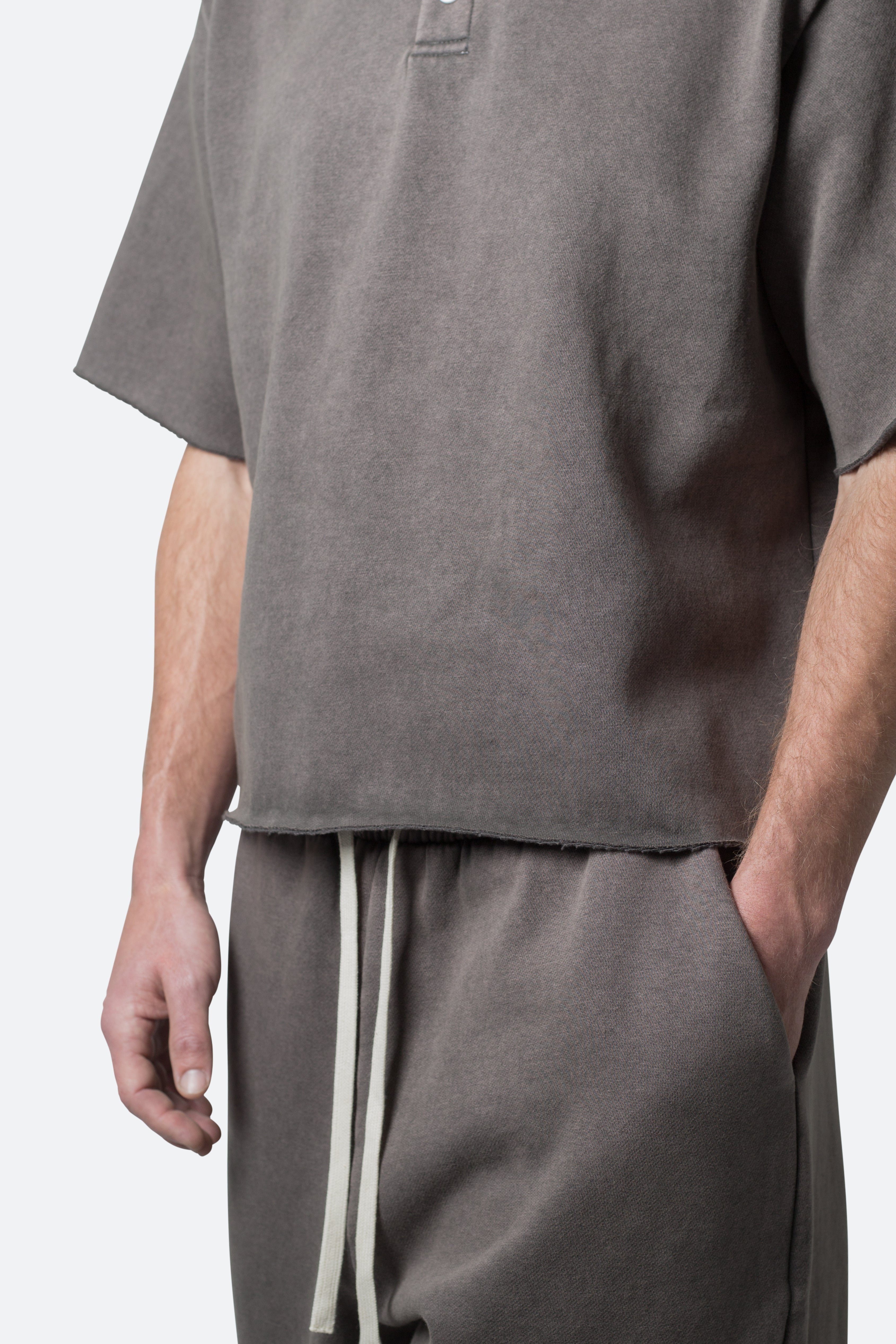 Fleece Oversized Polo Shirt - Washed Black | mnml | shop now 