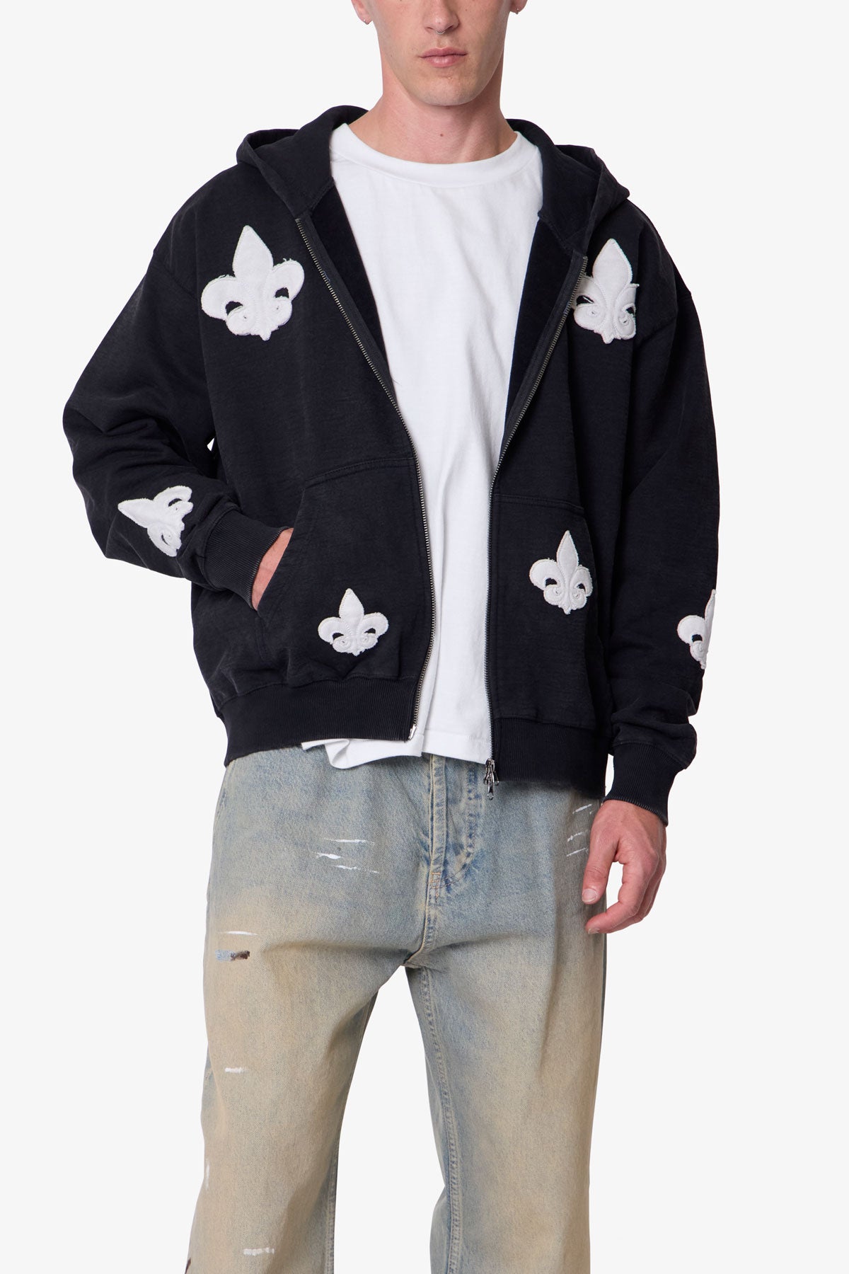 Fleur Zip Up Hoodie - Washed Black | mnml