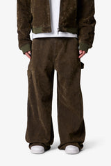 Flocked Oversized Work Pants - Olive