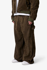 Flocked Oversized Work Pants - Olive