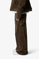 Flocked Oversized Work Pants - Olive