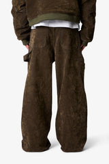 Flocked Oversized Work Pants - Olive