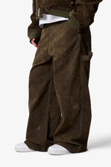 Flocked Oversized Work Pants - Olive