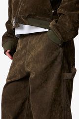 Flocked Oversized Work Pants - Olive