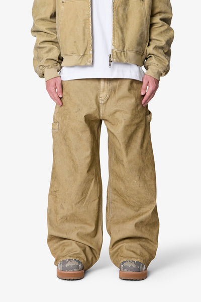 Flocked Oversized Work Pants - Tan | mnml