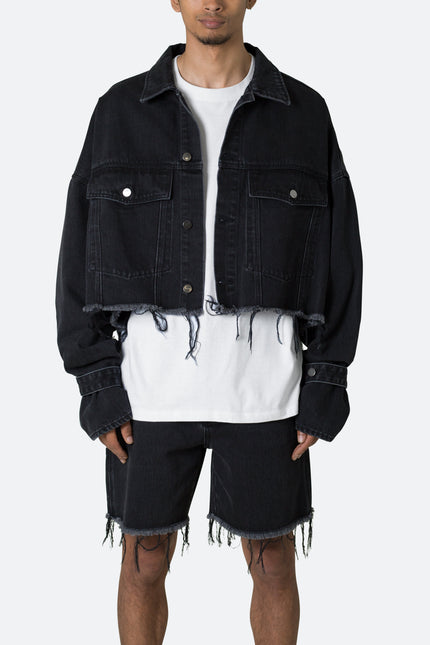 Frayed Denim Jacket - Washed Black