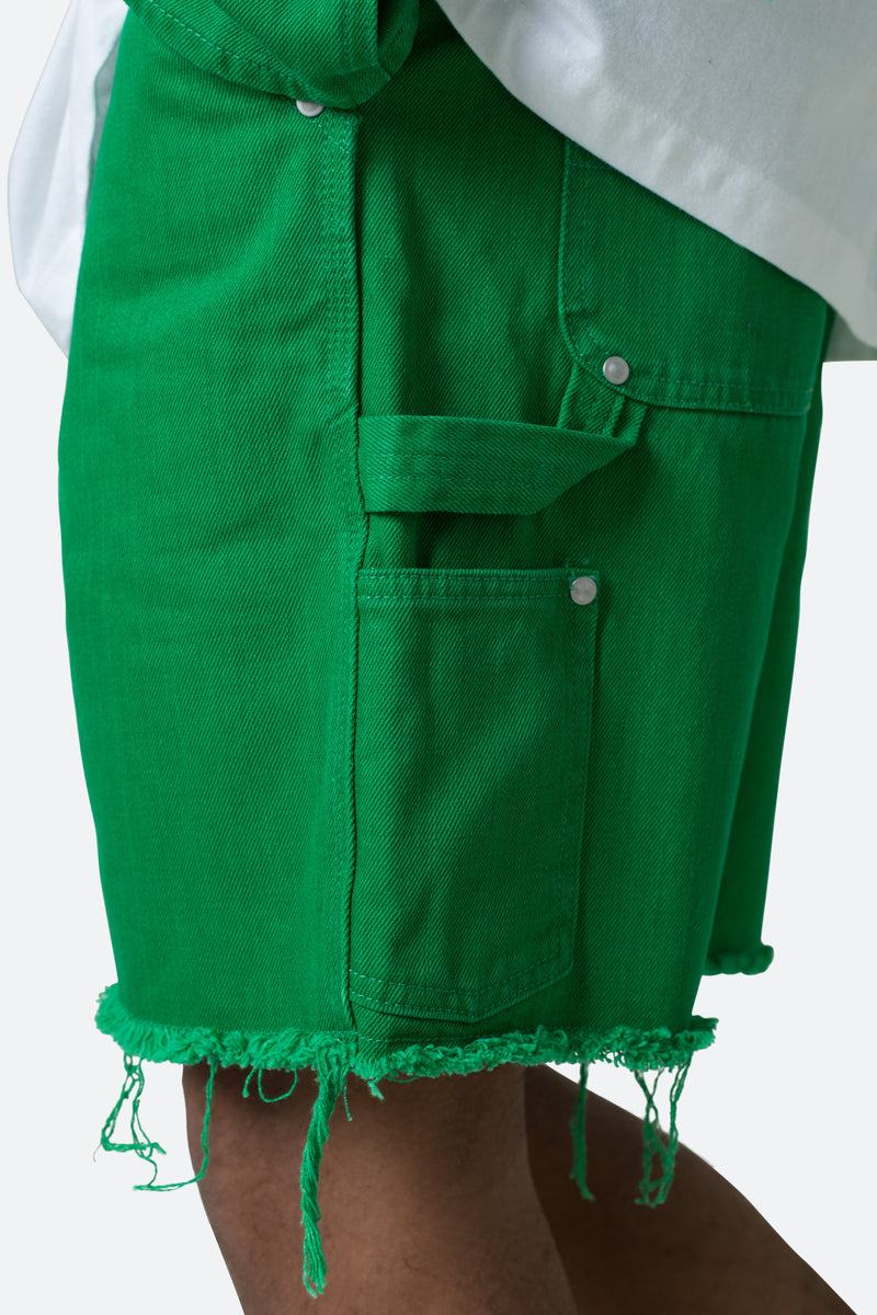 Frayed Denim Shorts - Green | mnml | shop now