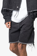 Short en jean effiloché - Noir délavé