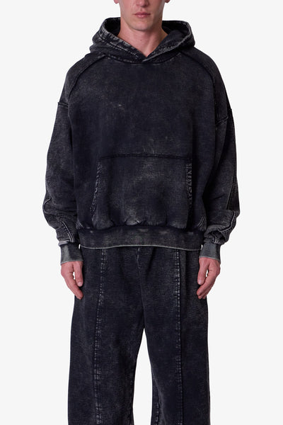 Frayed Seam Acid Wash Hoodie - Black | mnml