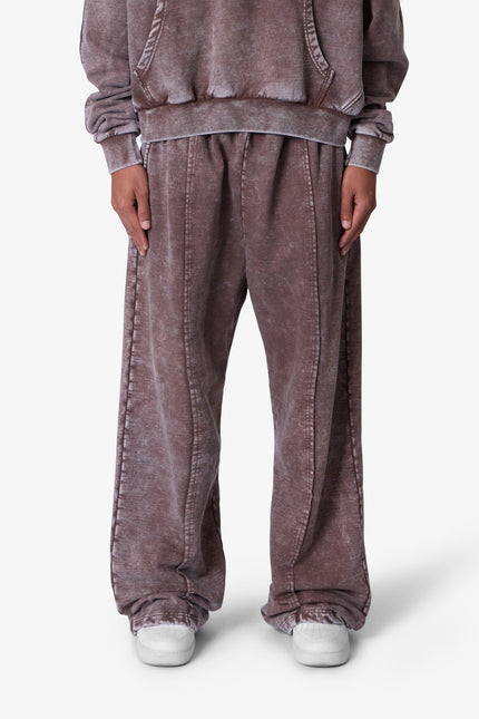 Frayed Seam Acid Wash Sweatpants - Brown