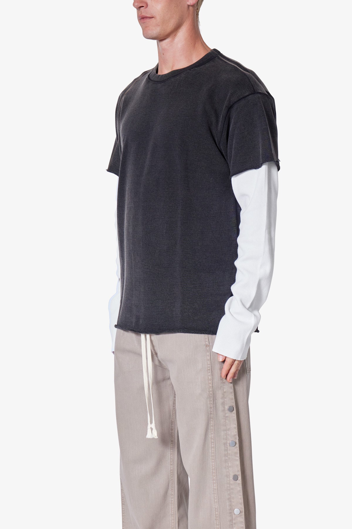 French Terry Double Layer Thermal L/S Tee - Washed Black | mnml