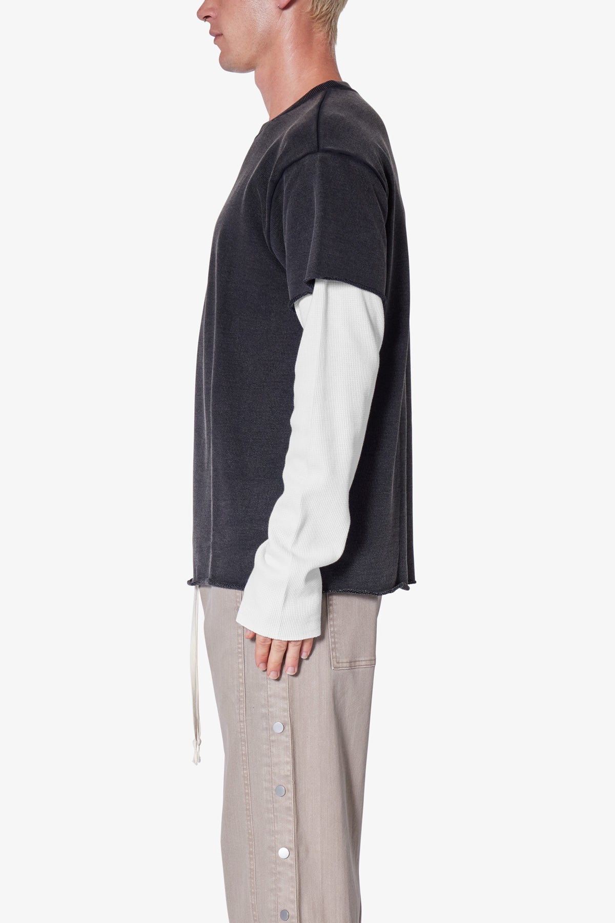 MNML フレンチ テリー ダブル レイヤー サーマル 長袖 Tシャツ French Terry Double Layer Thermal L/S Tee - Washed Black