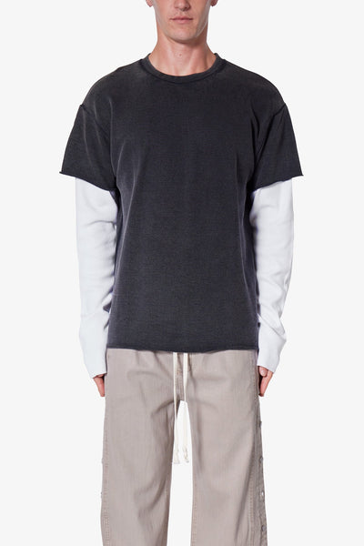 French Terry Double Layer Thermal L/S Tee - Washed Black | mnml