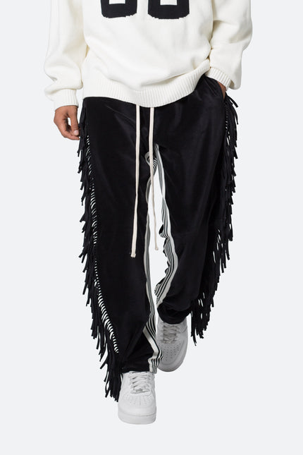 Fringe Velour Sweatpants - Black